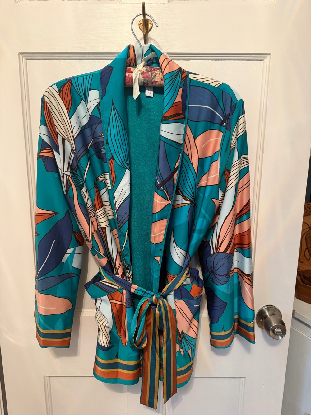 Nine West Teal Multi-Color Floral Print Wrap Jacket